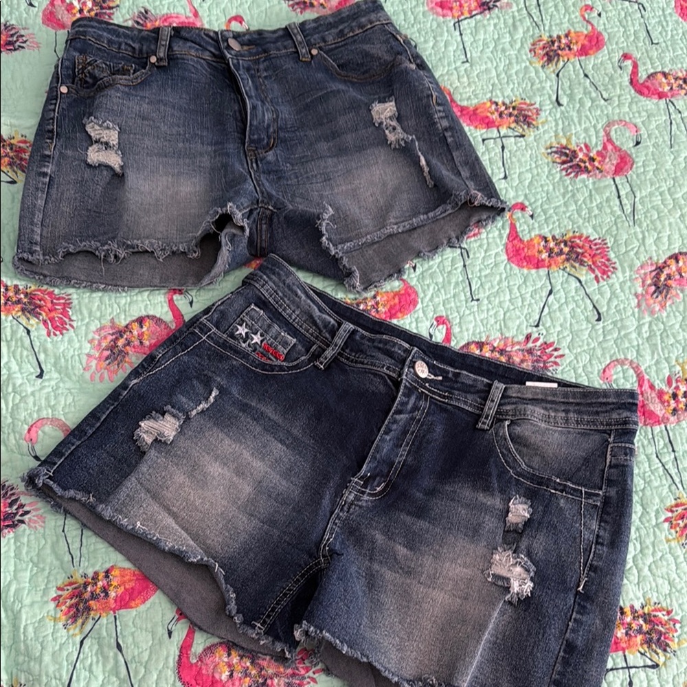 SHEIN Blue Distressed Jean Shorts with Frayed Hem
